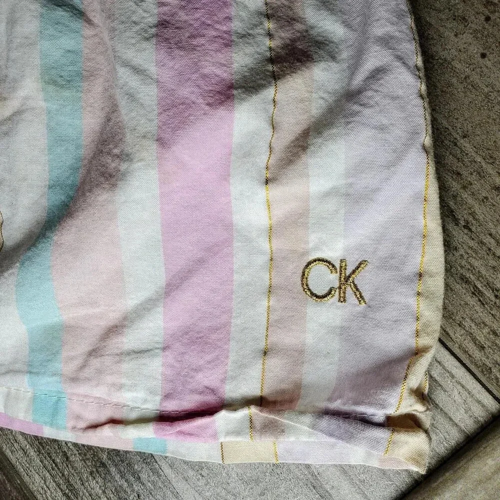 Calvin Klein Pastel Striped Sleeveless Toddler Girls Top with Teal Bow Leggings